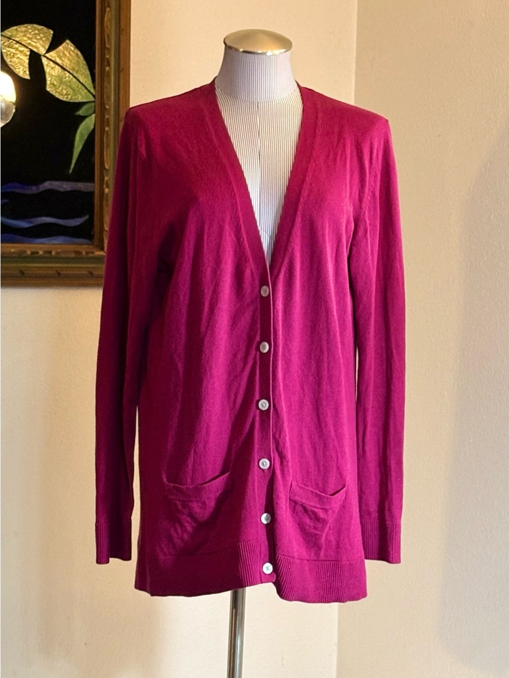 Old Navy Magenta Button-Front Cardigan